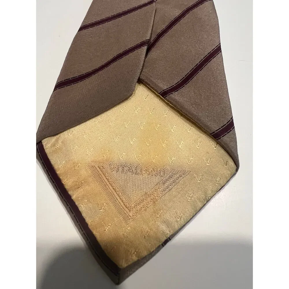 Vintage Vitaliano Pancaldi Men's Silk Bespoke Necktie Brown Maroon Stripes JL